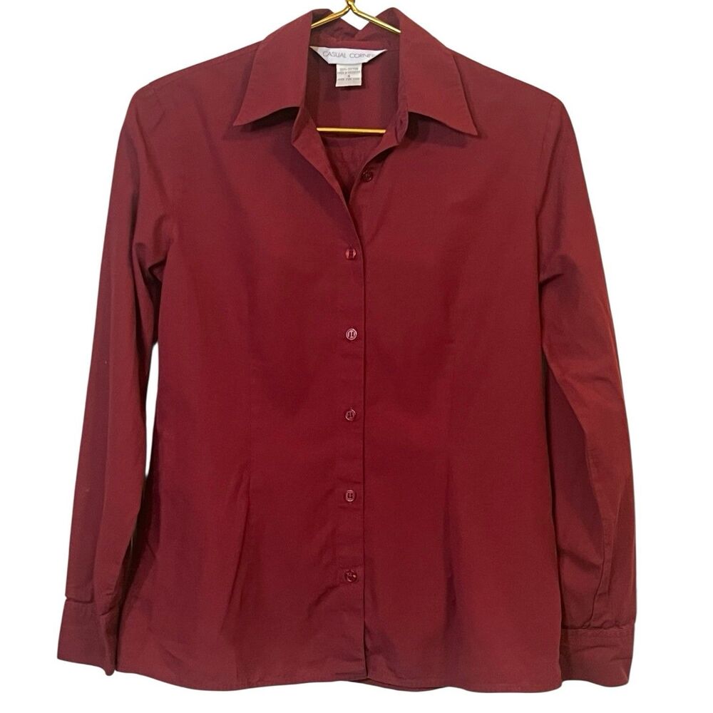Button Down Shirt Womens Size 4 Casual Corner Red Cotton Y2K Vintage Top Work